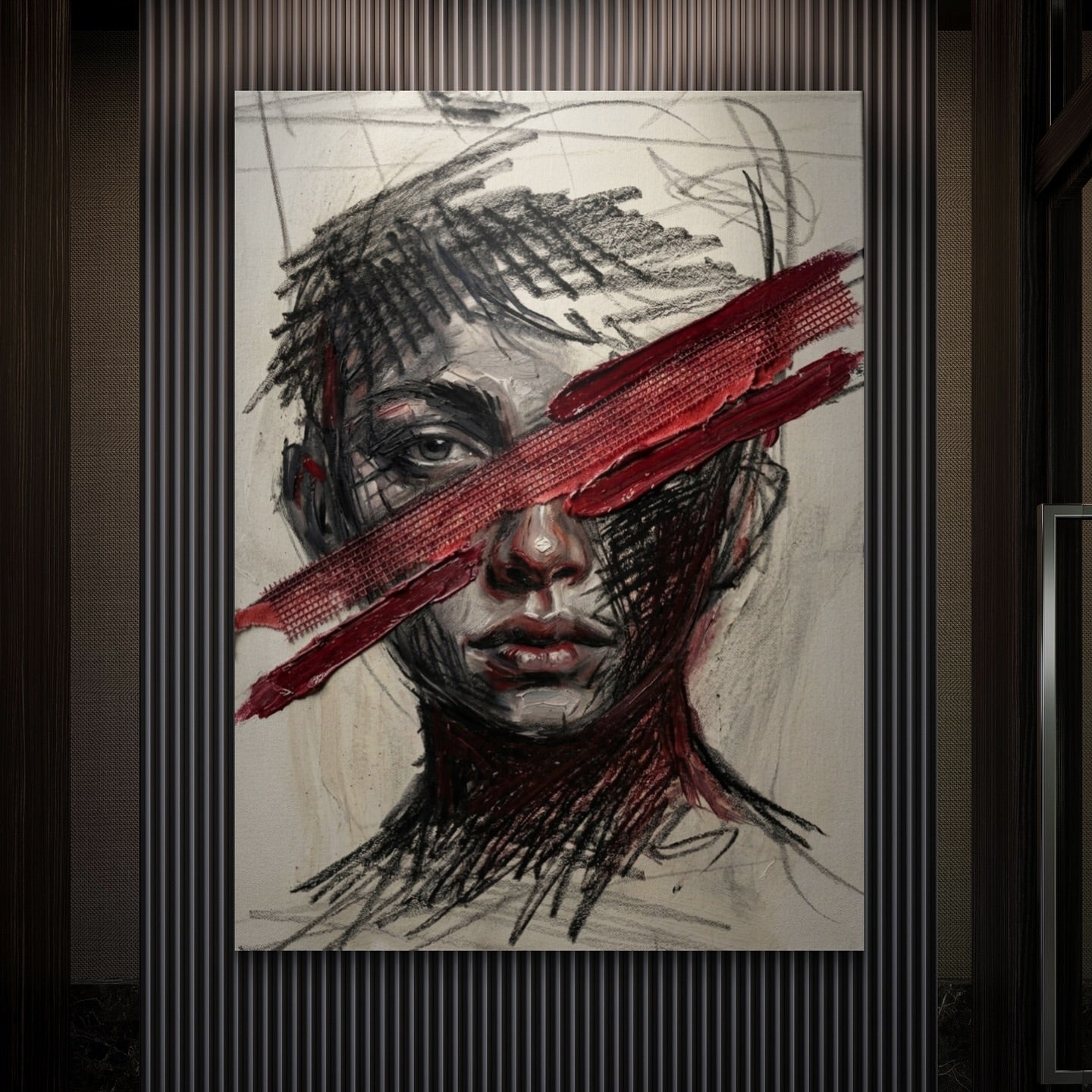 Expressionist Canvas Art – Red Accent Portrait