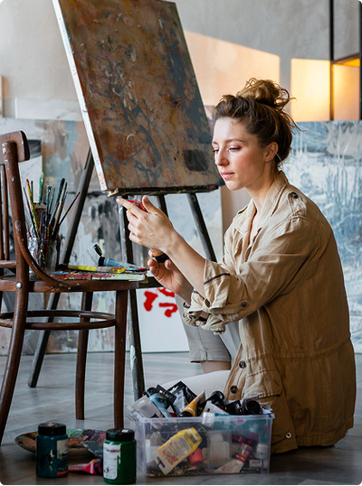 Artist creating handcrafted wall art