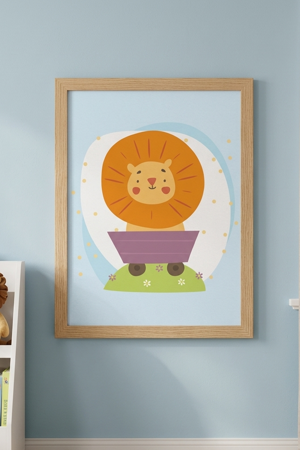 Cute Lion Cart Kids Wall Art