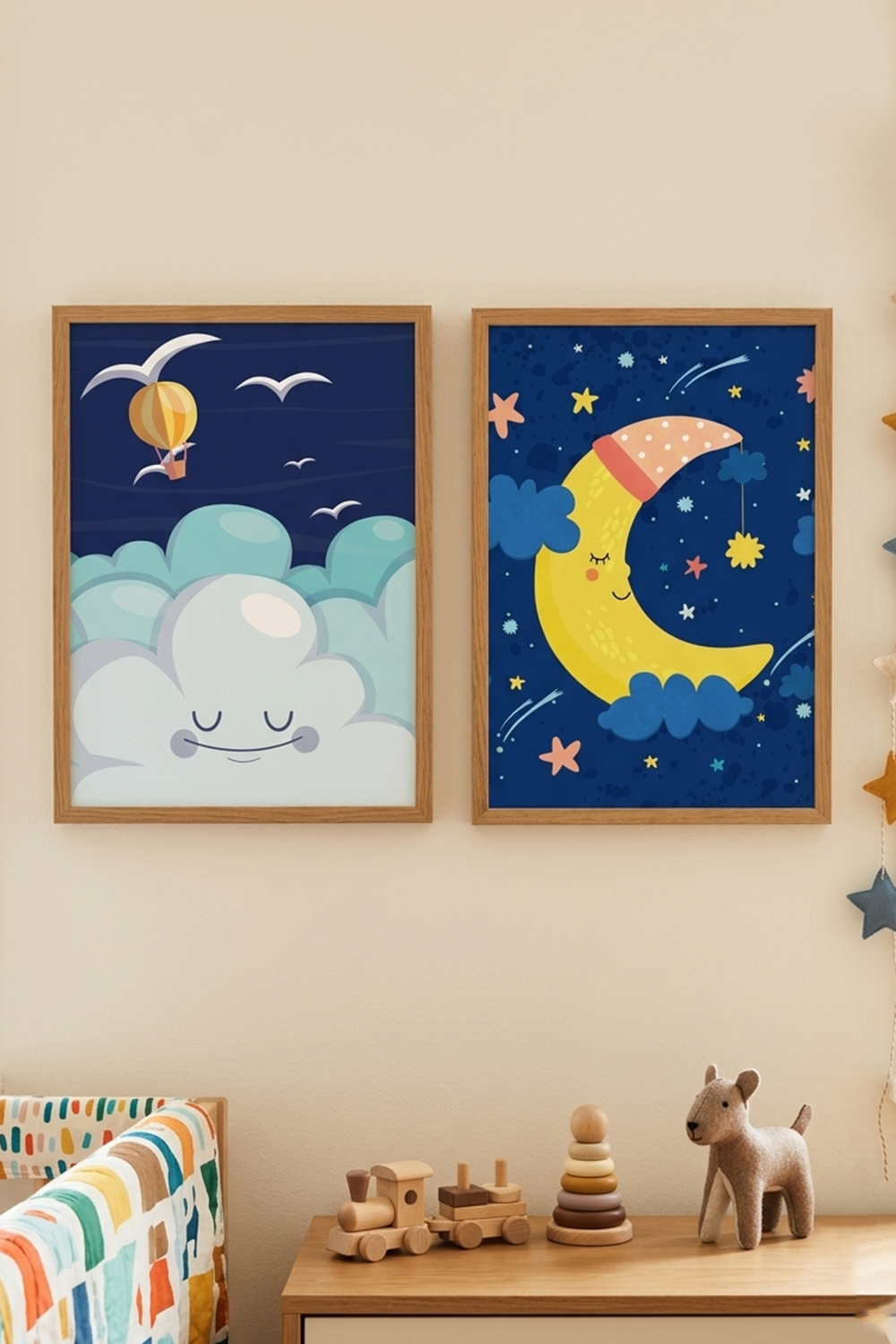 Dreamy Moon & Clouds Kids Wall Art Set